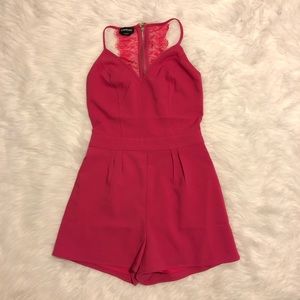 bebe Pink Lace-Trimmed Romper